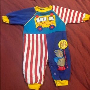 Vintage 90s GoodFellas Baby Romper 9M School Bus Primary Colors color block